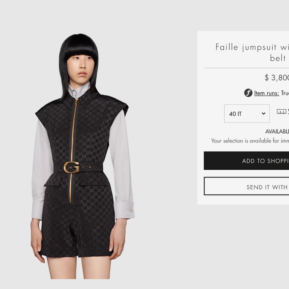 Gucci Black Romper G logo with Gucci buckle belt, US size 2 / EU size 40